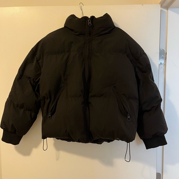 Black Oversized Puffer Jacket Women’s Medium Zip Up Coat - Picture 3 of 7